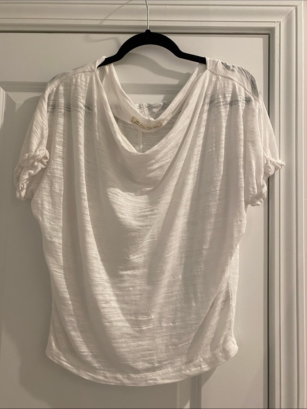 Free People White Draped Cowl Short Sleeve Top